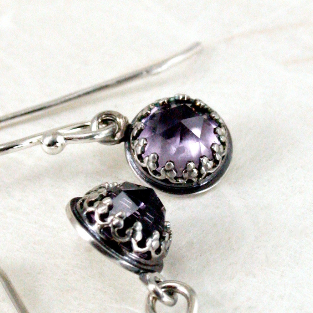 Amethyst earrings Sterling Silver faceted purple gemstones February birthstone - BarronDesignStudio