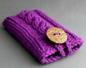 Phone Case iPhone 4 or 5, iPod Touch Case Sleeve Deep Amythest Purple Coconut Button Crochet Loop Gadget Case Gift under 20