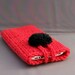 Smartphone, iPhone 4 or 5, iPod Touch Gadget Case Cozy - Red Hand Knit with Large Black Punch Embroidered Covered Button
