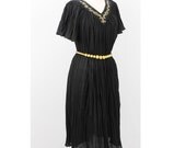 Vintage 1980s Black Bohemian GAUZY Embroidered Dress