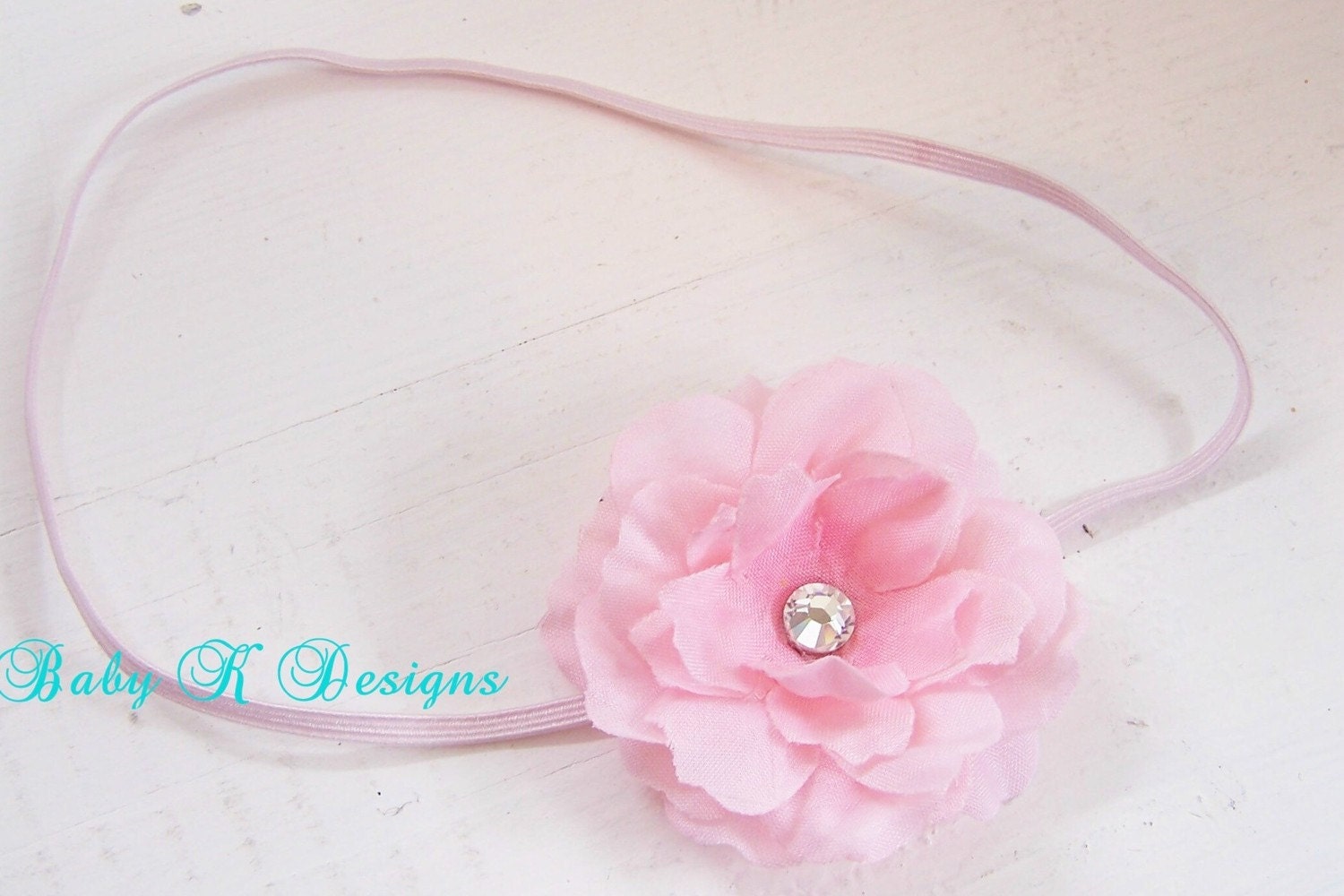 Newborn Headband / Baby Headband / Infant Headband / Girls Headband / MIA Petite PINK Ruffle Flower Large Swarovski Super Skinny Elastic