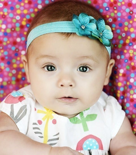 Baby Headband - Infant Headband - Newborn Headband - Toddler Headband -HARPER Double Dainty Turquoise Blue Flower Headband