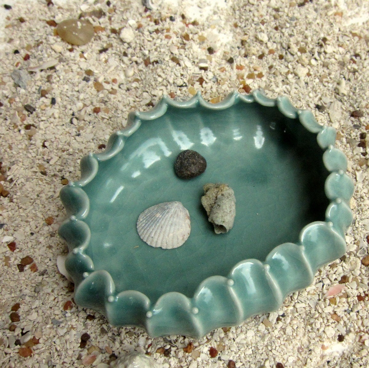 Porcelain Sea Pod in aqua fluted miniature pot