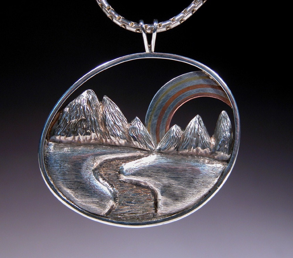 Sterling Silver Pendant with Marriage of Metals MOUNTAIN RAINBOW