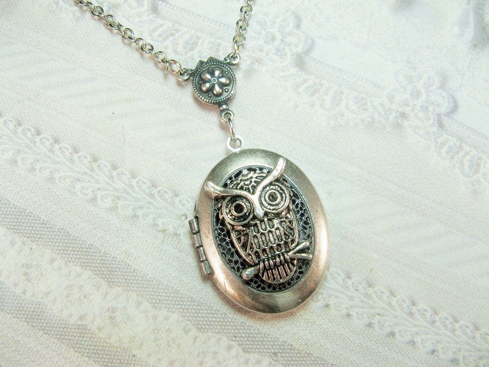 Silver Locket Necklace - The ORIGINAL Hoot Owl SCENT LOCKET - Jewelry by BirdzNbeez - Graduation Wedding Birthday Teacher Gift