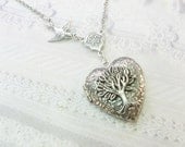Silver Locket Necklace - Silver TREE OF LIFE Locket - Jewelry by BirdzNbeez - Wedding Birthday Bridesmaids Gift