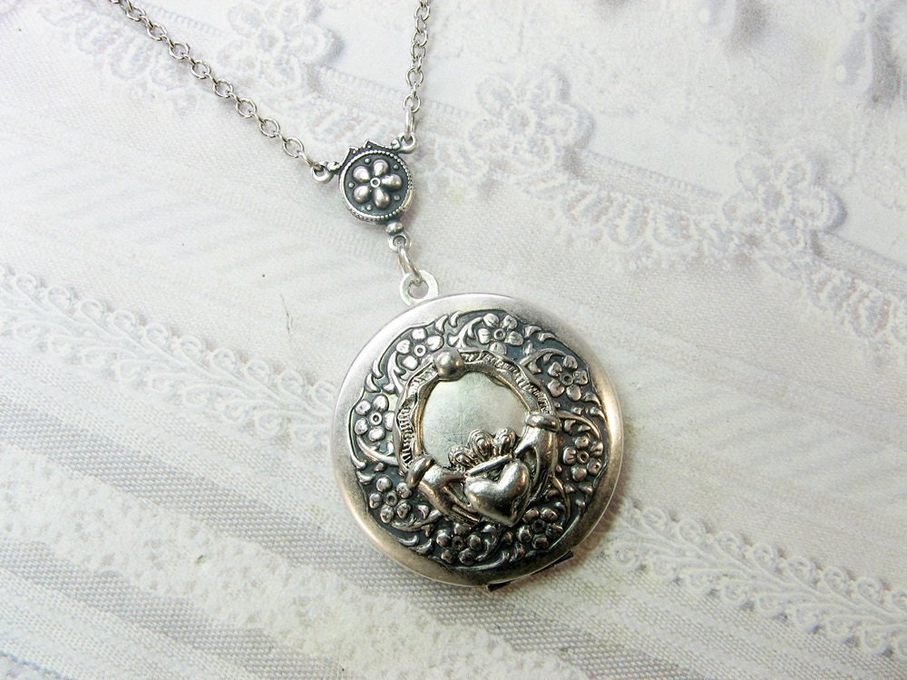 Silver Locket Necklace  - Silver Celtic Knot Claddagh Locket  - Jewelry by BirdzNbeez - Wedding Bridesmaids Birthday Friendship