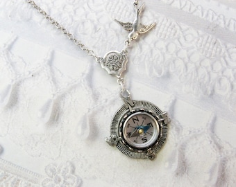 Silver Compass Necklace - Silver Homeward Bound - Jewelry by BirdzNbeez - Graduation Graduate Teacher Birthday