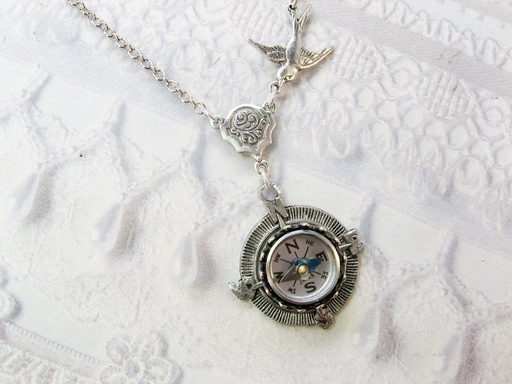 Silver Compass Necklace - Silver Homeward Bound - Jewelry by BirdzNbeez - Graduation Graduate Teacher Birthday