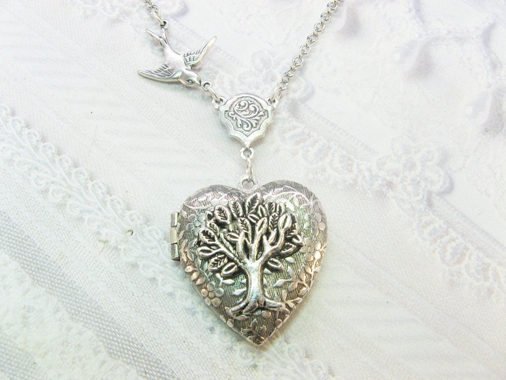 Silver Locket Necklace - The ORIGINAL Silver TREE Of LIFE Locket - Jewelry by BirdzNbeez - Wedding Birthday Bridesmaids Gift