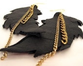 Leather Feather Earrings with multi Gold Chain