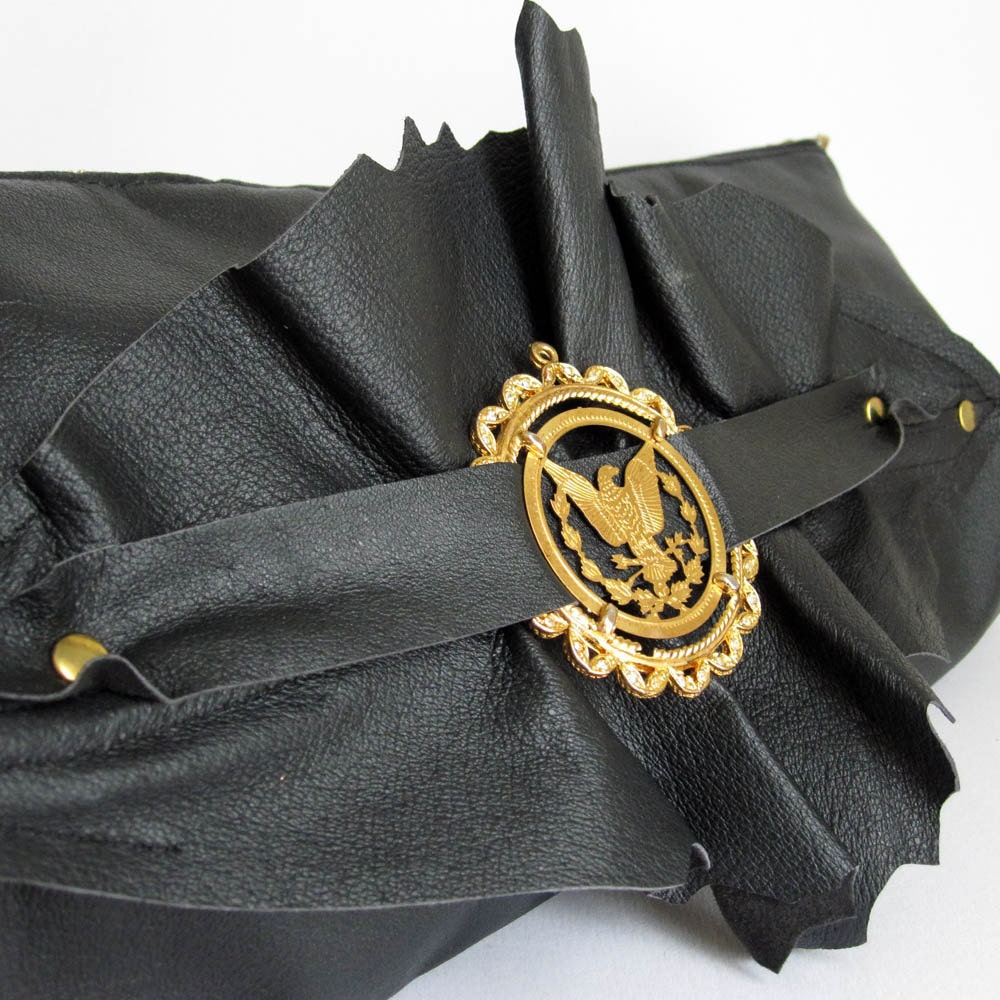 Black Repurposed Leather Wrist Clutch