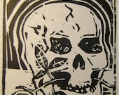 Skull and Rose--Linocut 6x4 inches