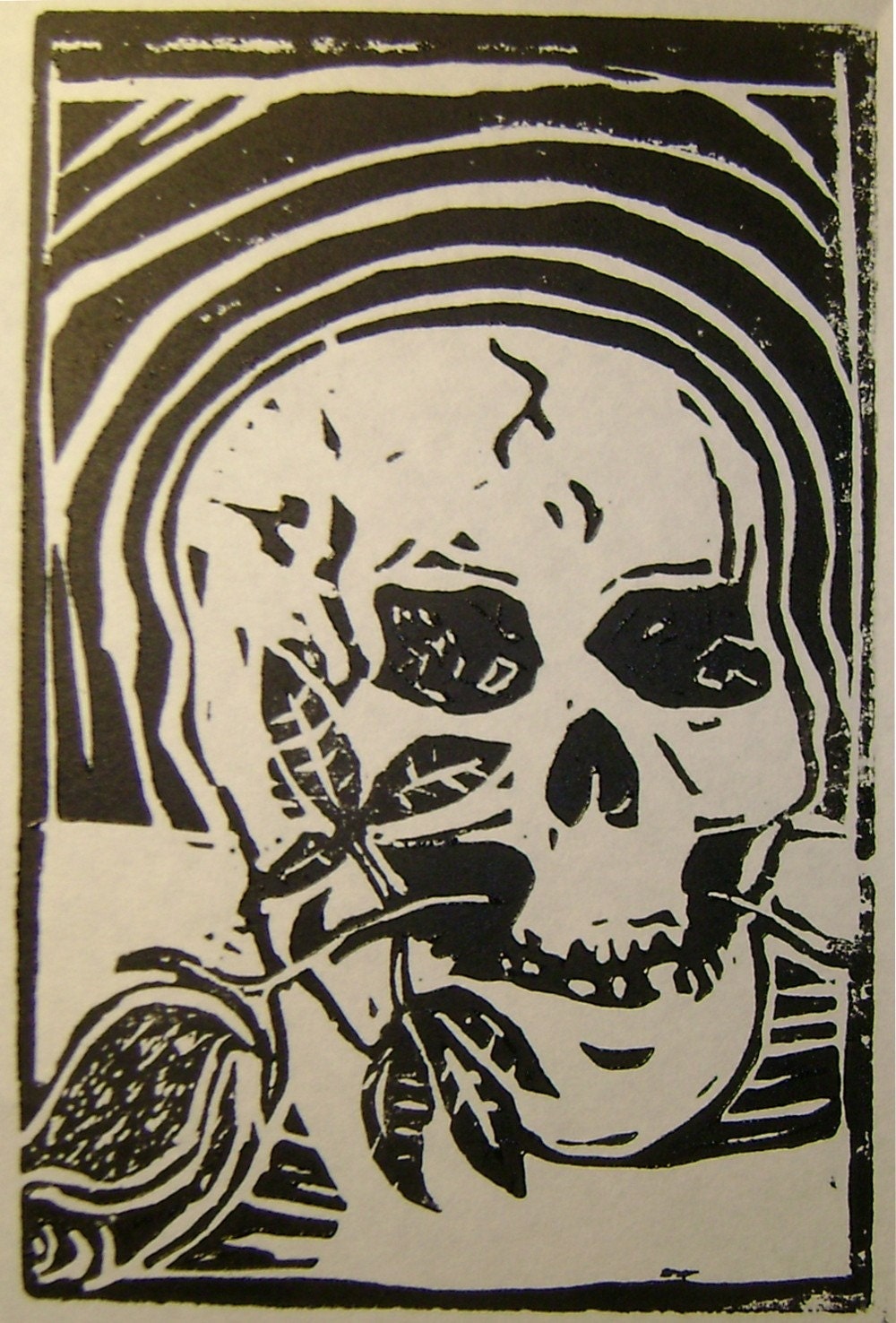 Skull and Rose--Linocut 6x4 inches