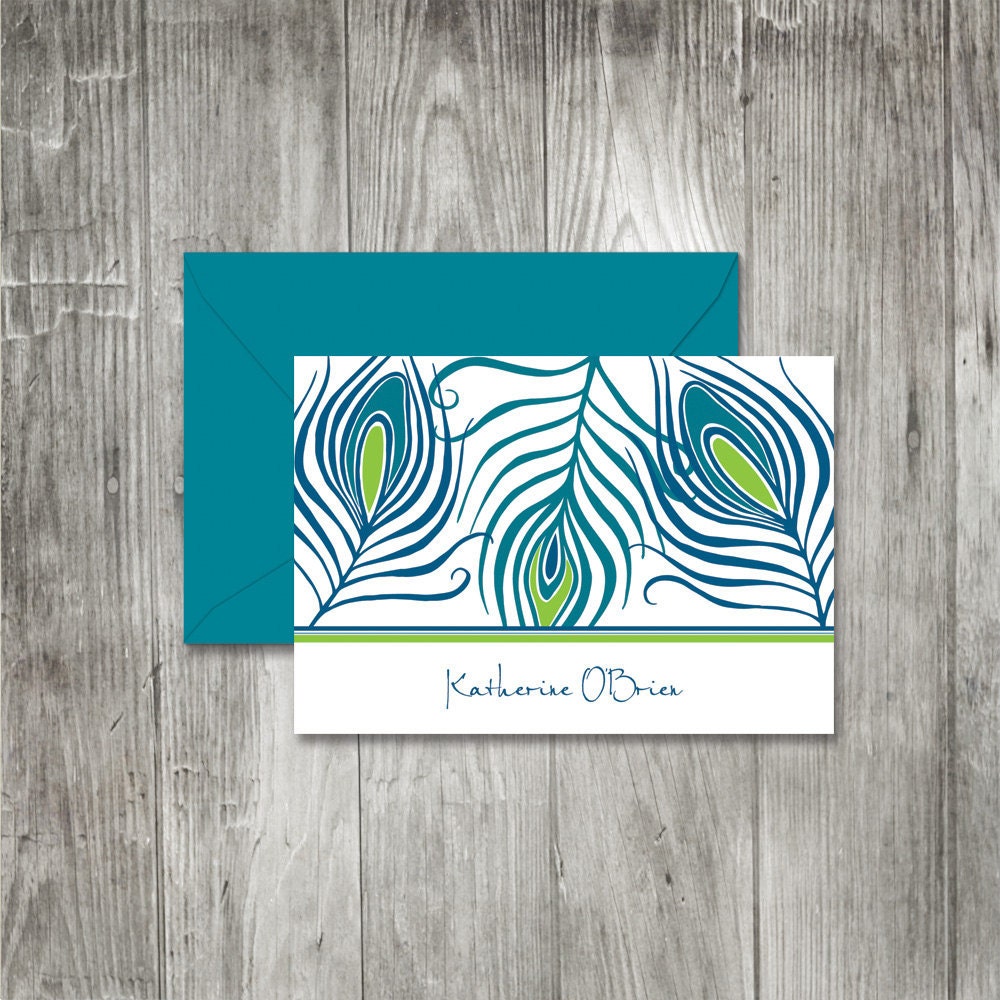 Peacock Feathers Personalized Notecard