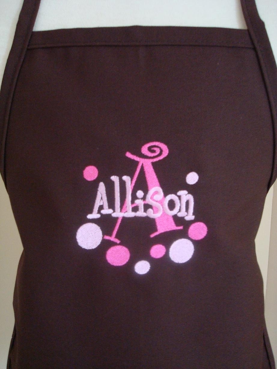 Personalized kids child Girl Pretend Play Brown Apron  Polka dots design GREAT  GIFT