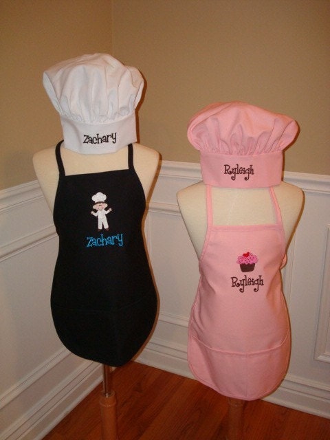 Personalized BrOtHeR and SiStEr Apron and chef hats SeT monogram embroidered Great Easter Mother's Day Gift