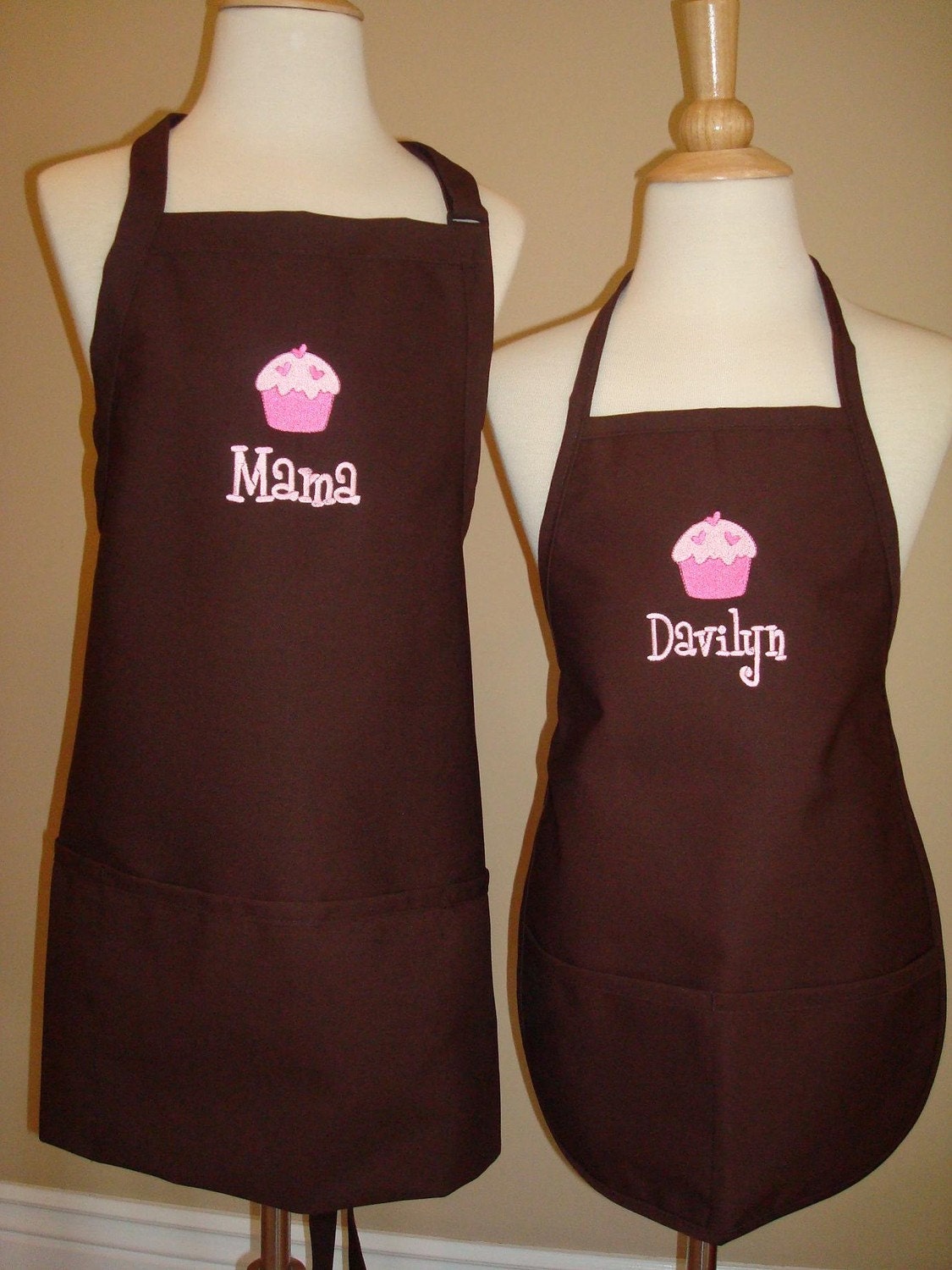 Personalized Mommy Daughter Brown Apron Set