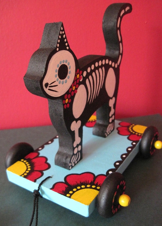 Day of the Dead CAT PULL TOY Vintage Style