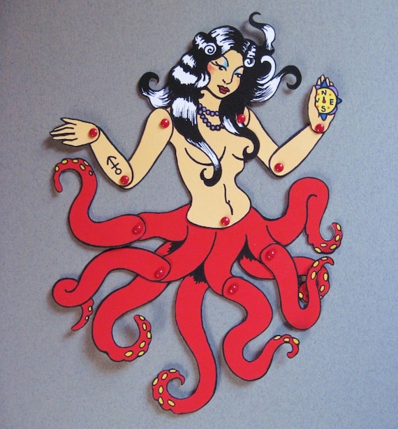 Posable OCTOPUS Paper Doll Old School Tattoo Art Pinup