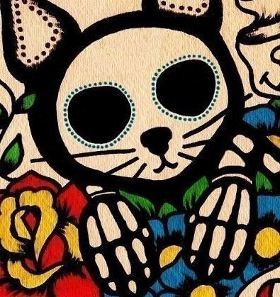 Day of the Dead CAT Dia de los Muertos Art Print 5 x 7 - Donation to Austin Pets Alive