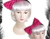 Pink Polka Dot Big Hair Bow, Rockabilly