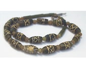 Jade Bead Strand, Old Etched Design, 15 mm, Natural and Handcut, Item 6