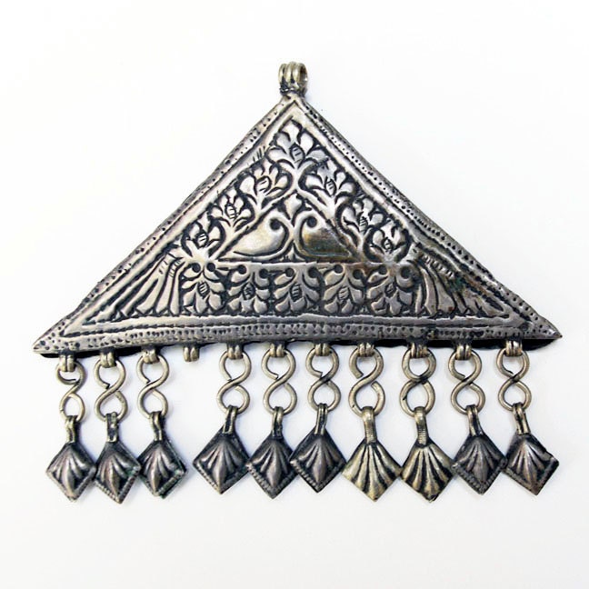 Vintage Baluchi Pendant: Afghanistan, Taweez Triangle with Dangles, 58