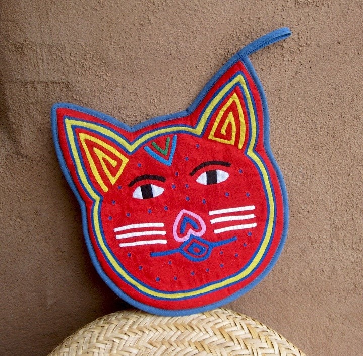 Cat Mola Potholder - Super Well Sewn Kuna Indian Reverse Applique