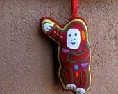 White-Faced Monkey Mola Ornament - ADORABLE Hand Stitched Kuna Indian Reverse Applique