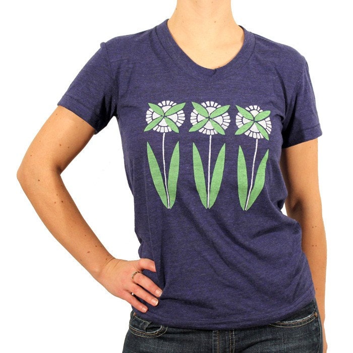 Navy Blue Flower Garden Triblend Tee