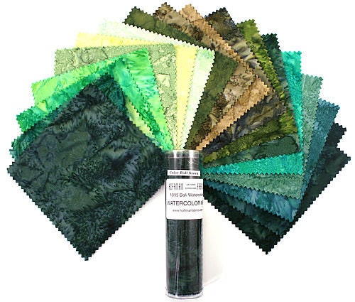 Hoffman California Watercolor Wrap Green 40 7" x 7" Charm Squares