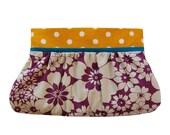 Pleated clutch purse in purple blossoms