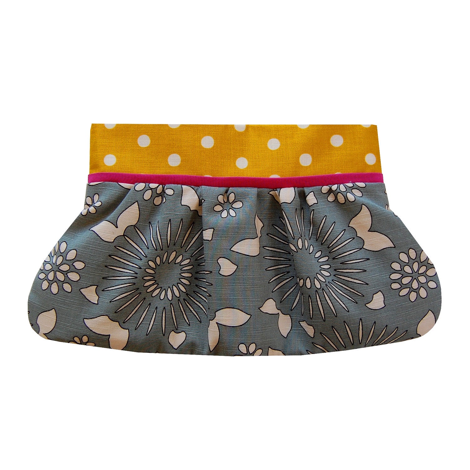 Pleated clutch purse with woodland flowers in light blue