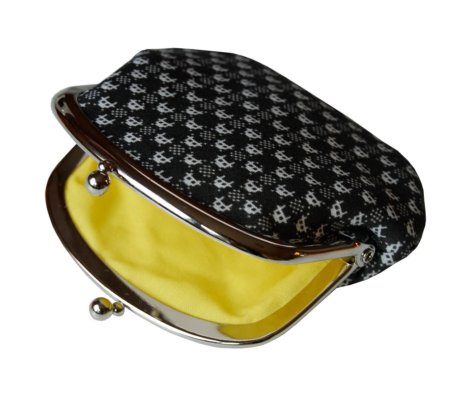 Coin purse in space invader gingham on black
