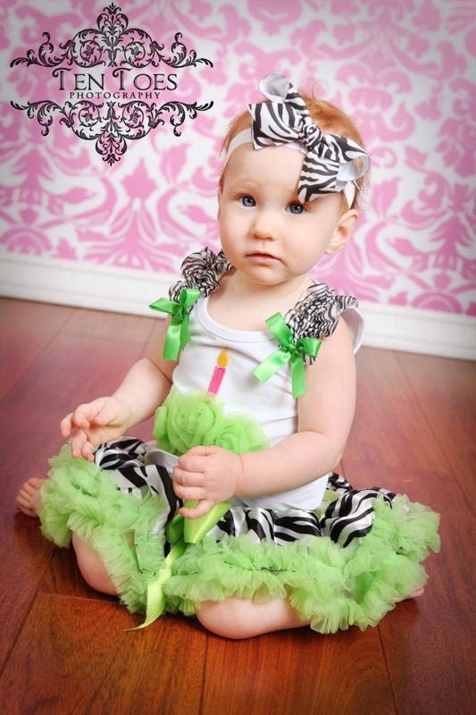 Sale......apple green zebra print pettiskirt nb  12 mon. only