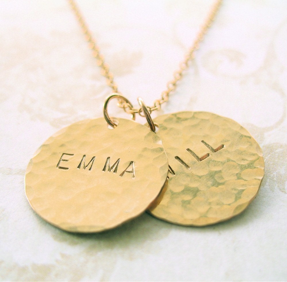 Hammered Gold Filled Personalized Name Disc Necklace
