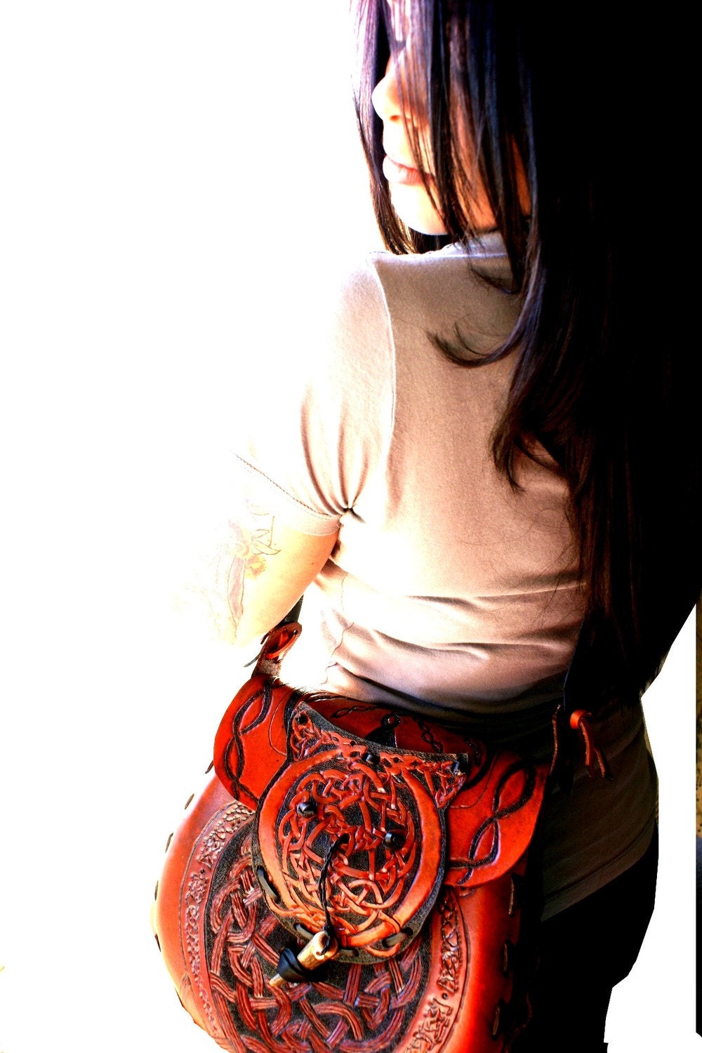 The Lohikaarme Leather Handbag-  Dragons Fire Snake Leather Pattern and Tooled leather Celtic Knotwork