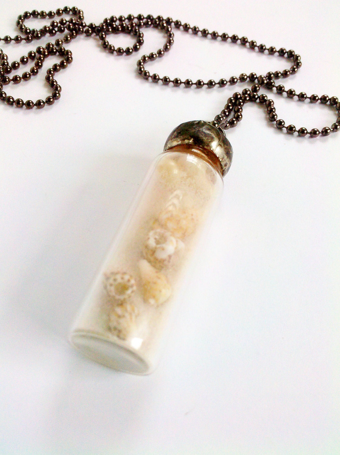 Sand and Shells Necklace, Soldered Vial Pendant, Seashells and Sand Zen Necklace, The Beach Necklace, Soothing Beach Charm