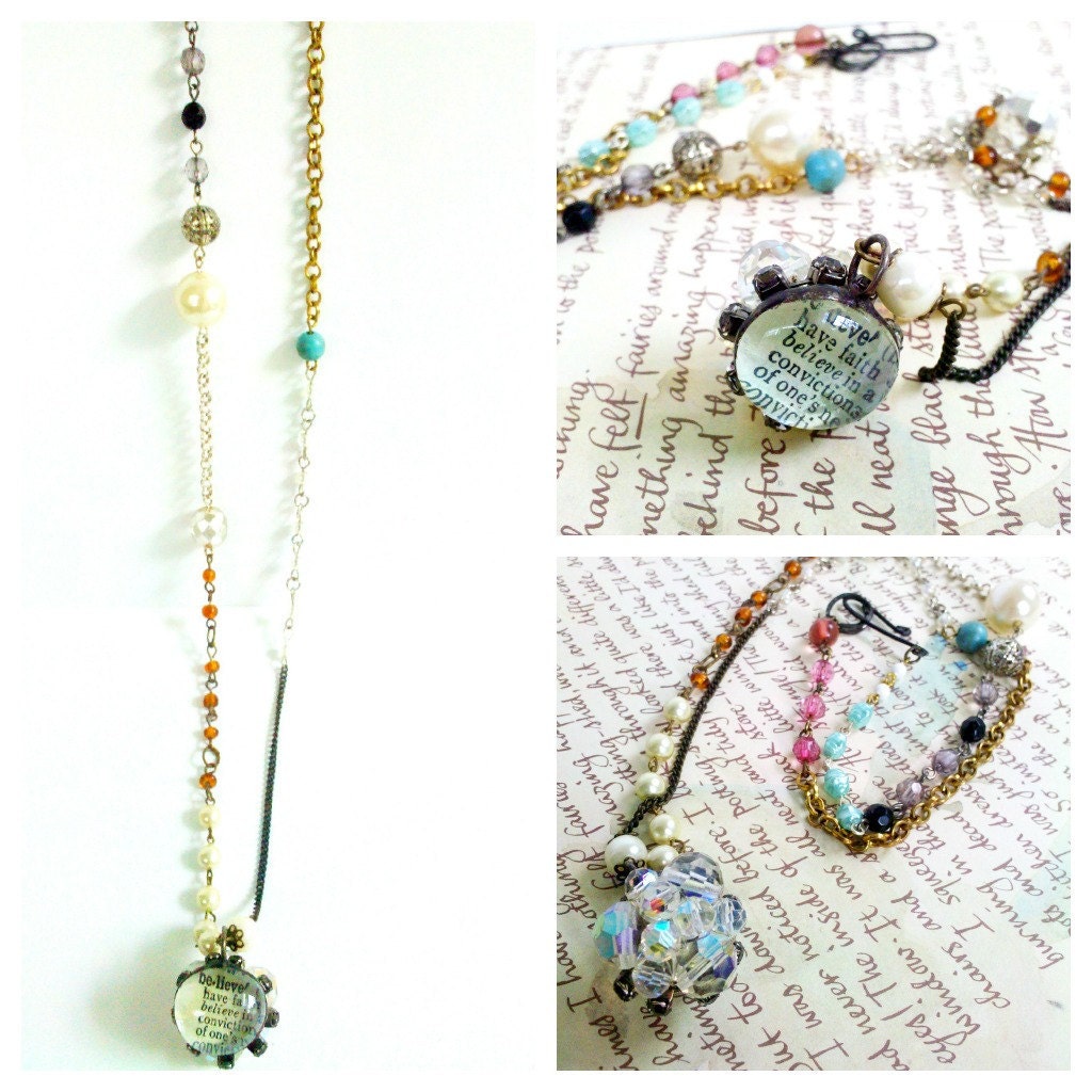 RESERVED FOR SHREANY Gypsy Assemblage Necklace With Soldered Glass Bauble Charm - Believe