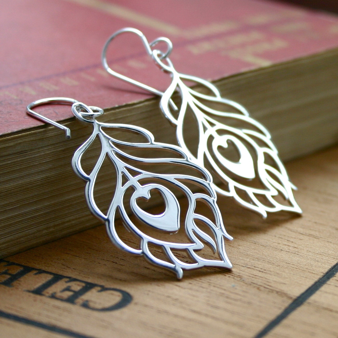 Large Sterling Silver Peacock statement earrings