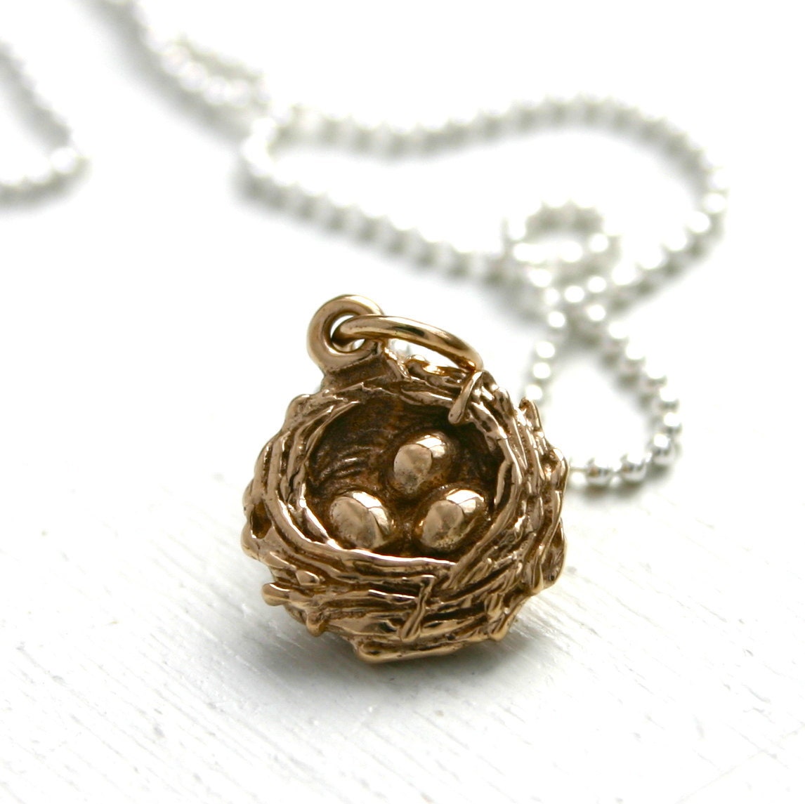 Bird nest necklace - three eggs Mothers necklace