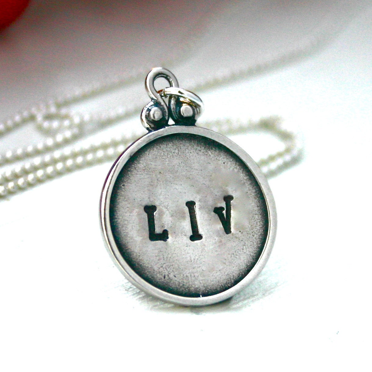 Personalized necklace - Fancy round pendant - Sterling silver hand stamped jewelry - name necklace