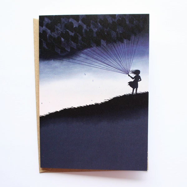 Girl With Balloons - Greeting Card