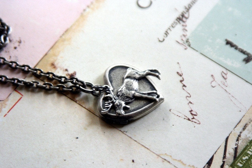 Loves moose. locket necklace.silver ox color jewelry