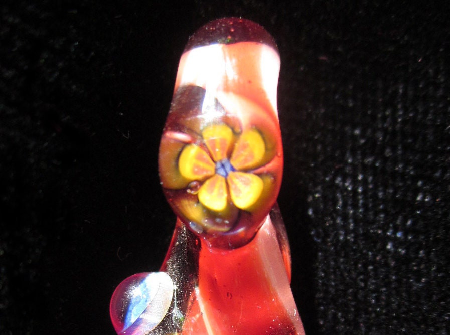Sale FLOWER POWER Lampwork Borosilicate Art Glass Bead Unique Focal Twist Pendant with a Detailed  Millefiori
