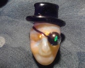 STEAMPUNK  JEWELRY Professor Glassman with OPAL Monocle and Top Hat Lampwork Glass Gentleman Art Boro Focal Bead  made by Helen Lee Hoffman