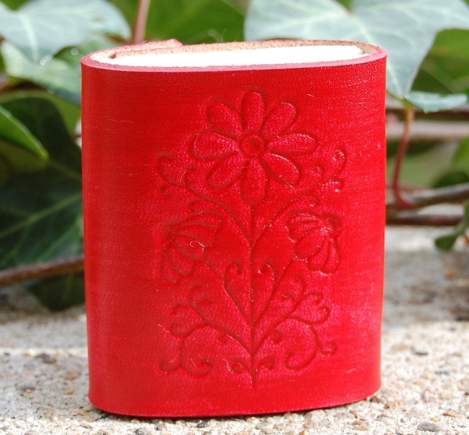 Leather Journal Book, Mini, Poppy Red Daisies
