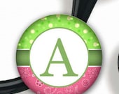 Stethoscope ID Tag - Initial - Green Dots and Pink Bandana