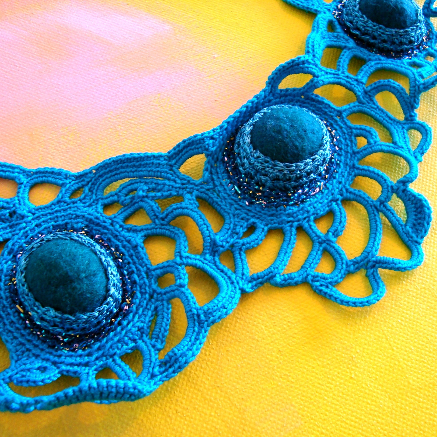 Lace Blue Freeform Crochet Necklace